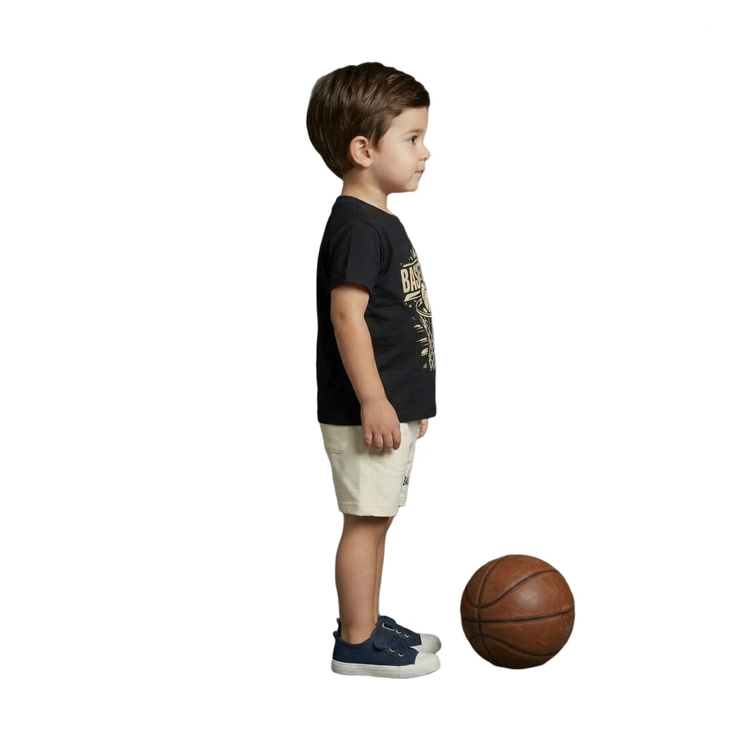 Basketball Hoop Graphic Tee & Contrast Shorts 2-Piece Set