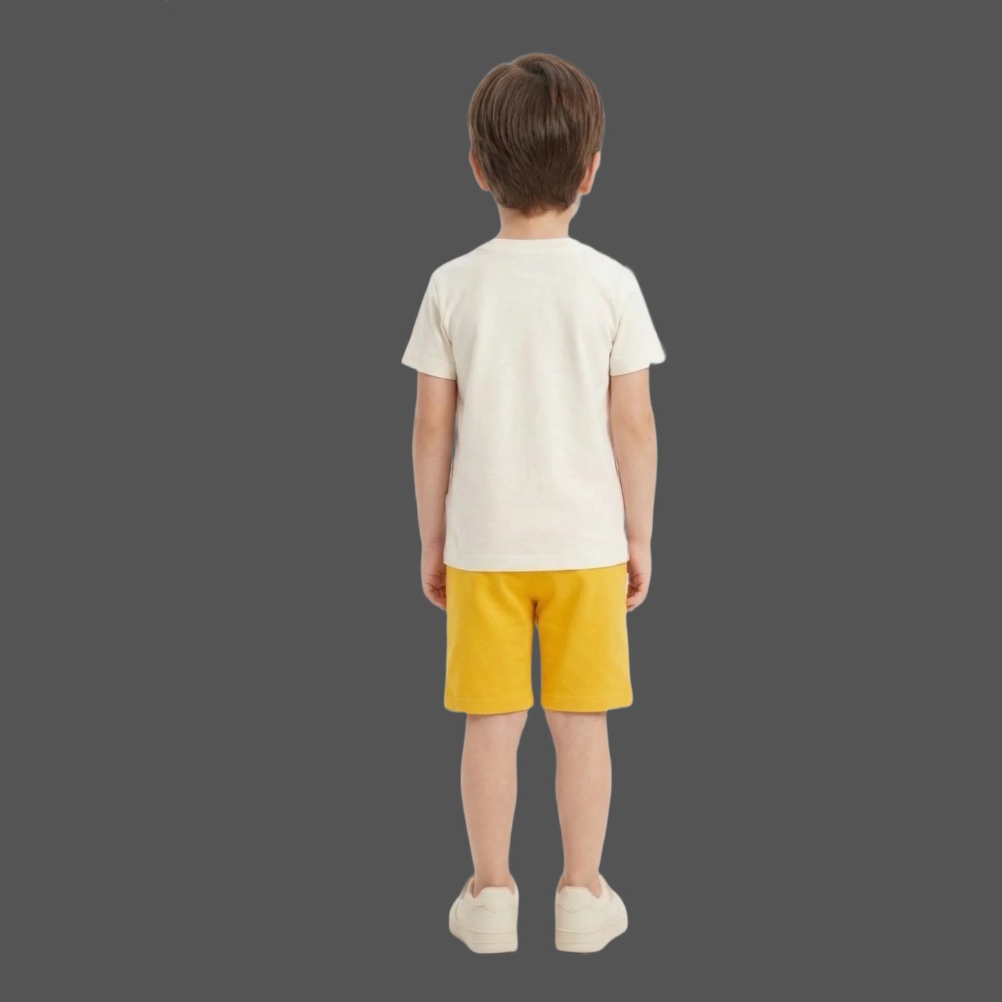 Designer-Style Logo Tee & Mustard Shorts 2-Piece Set