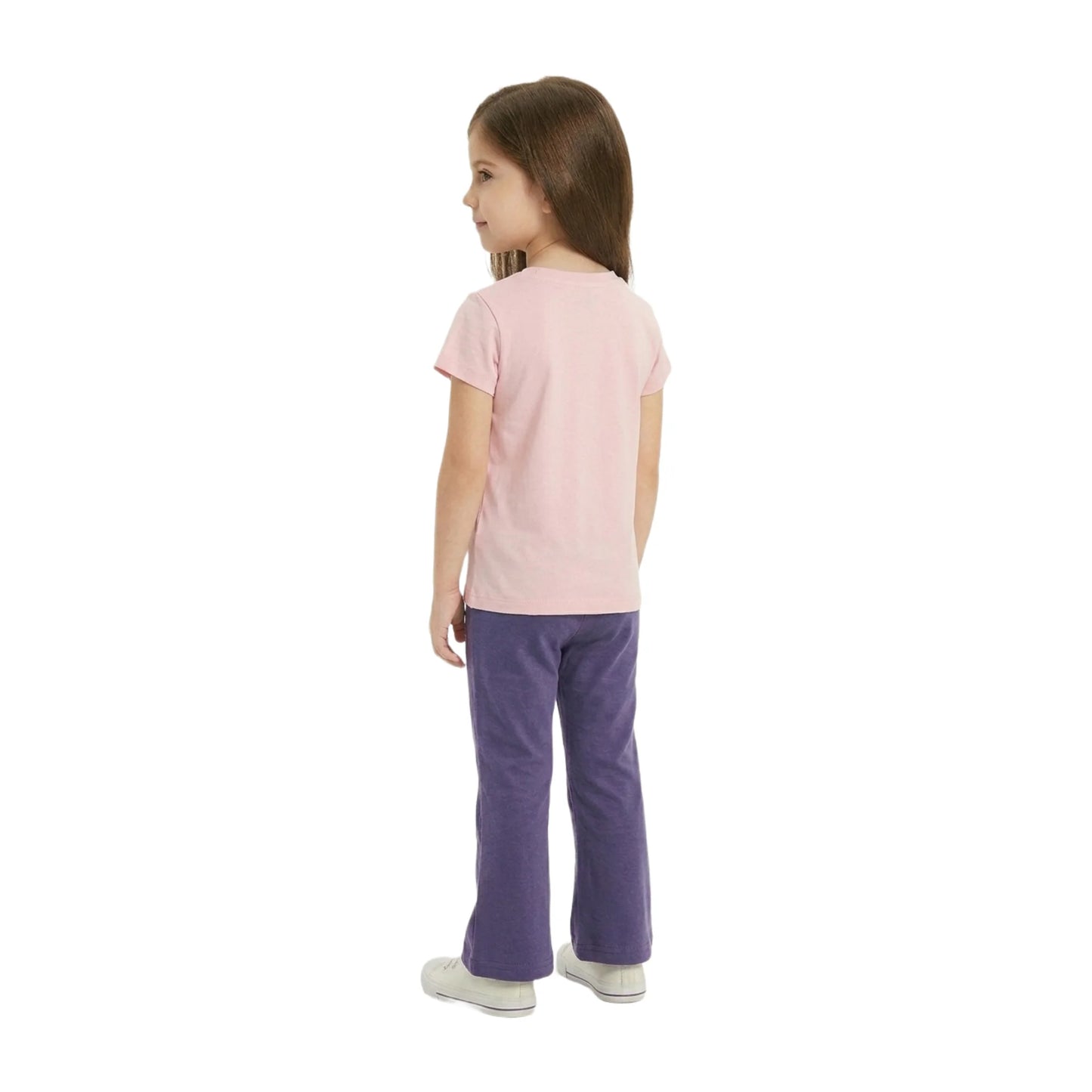 Half-Sleeve Girls Pink & Purple Cactus Print Tee & Flare Pants 2-Piece Outfit