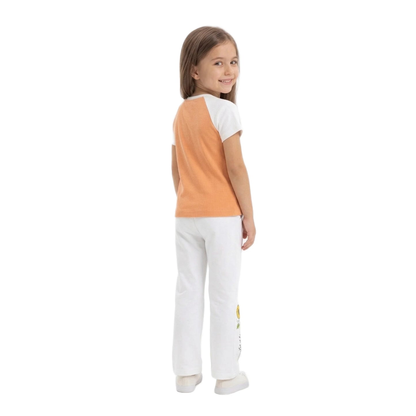 Half-Sleeve Orange Sunflower Graphics Shirt & White Trousers 2-Piece Outfit