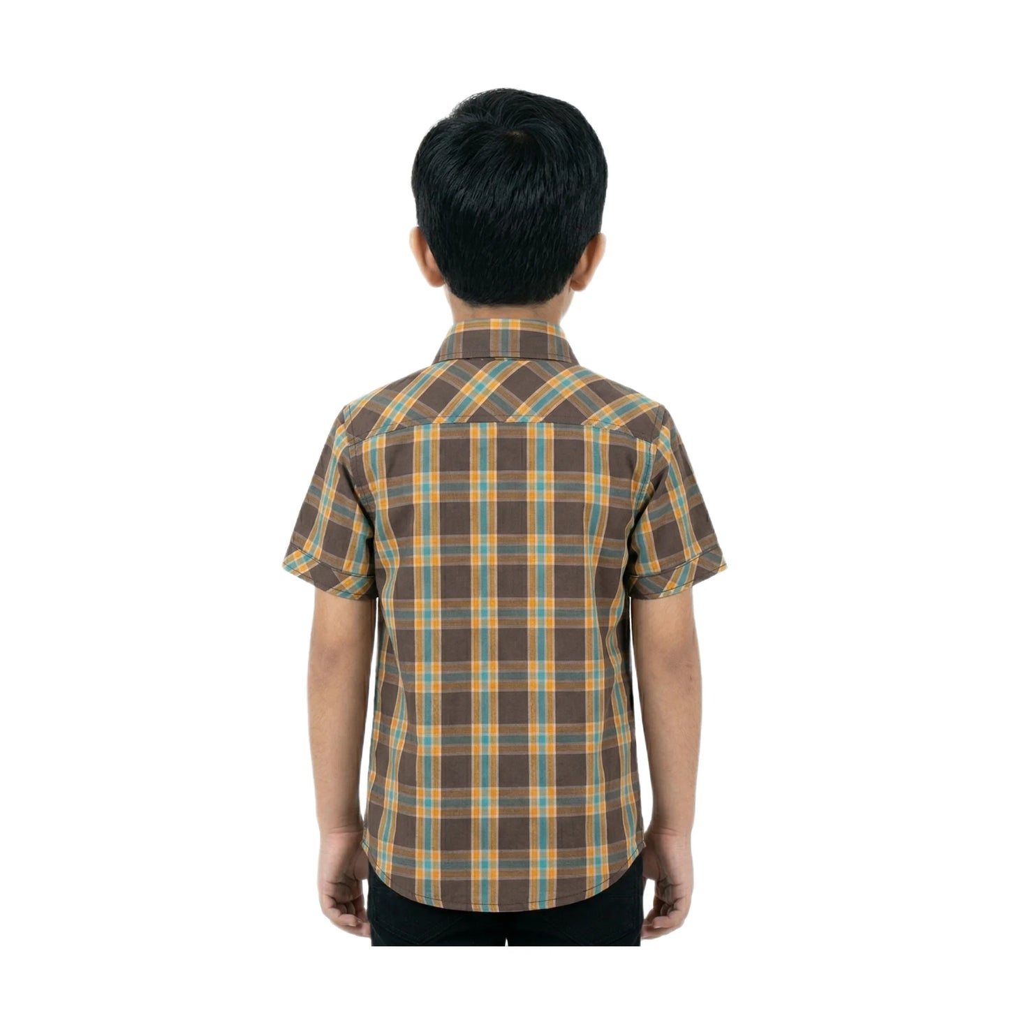 Harvest Gold & Brown Plaid Half-Sleeve Casual Boys Shirt