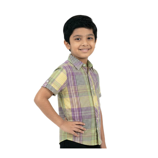 Multicolor Pastel Check Half-Sleeve Casual Boys Shirt