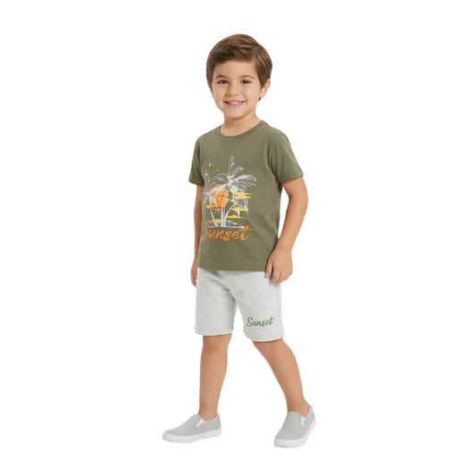 Sunset Tropical Graphic Tee & Marl Shorts 2-Piece Set for Toddlers & Kids