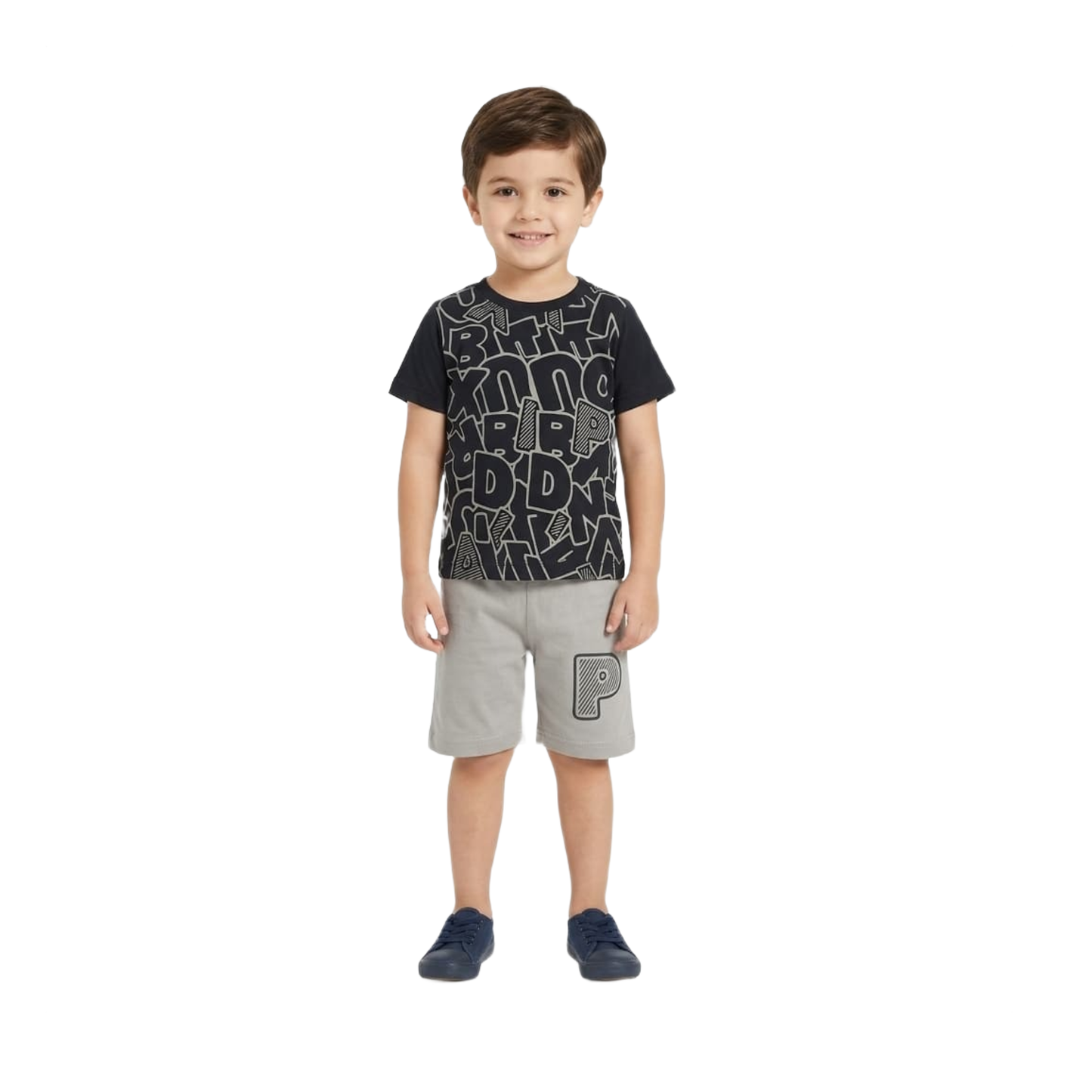 Alphabet Soup All-Over Print Tee & Contrast Shorts Set