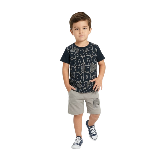 Alphabet Soup All-Over Print Tee & Contrast Shorts Set