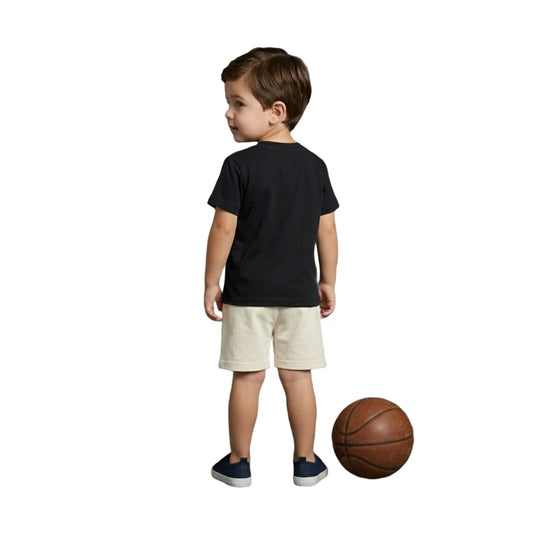 Basketball Hoop Graphic Tee & Contrast Shorts 2-Piece Set