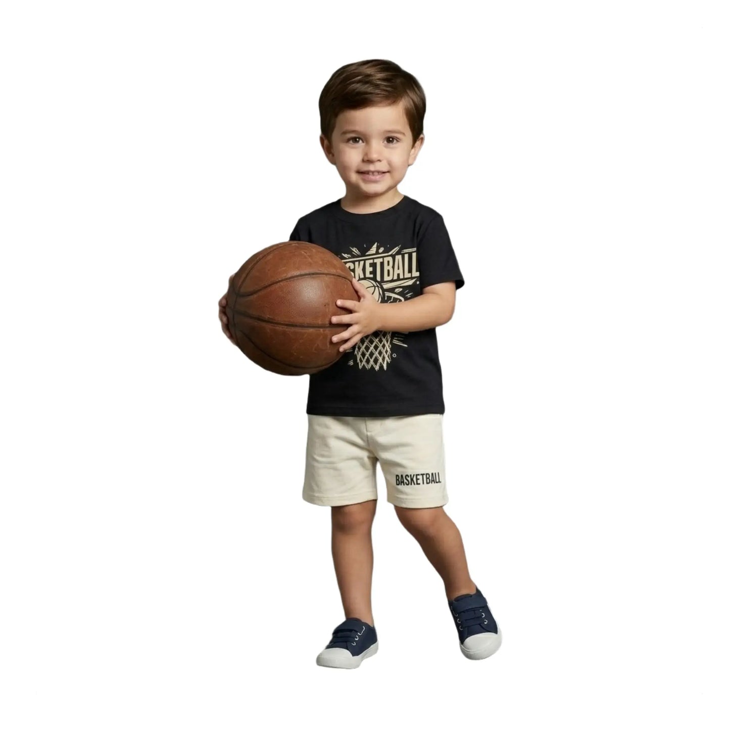 Basketball Hoop Graphic Tee & Contrast Shorts 2-Piece Set
