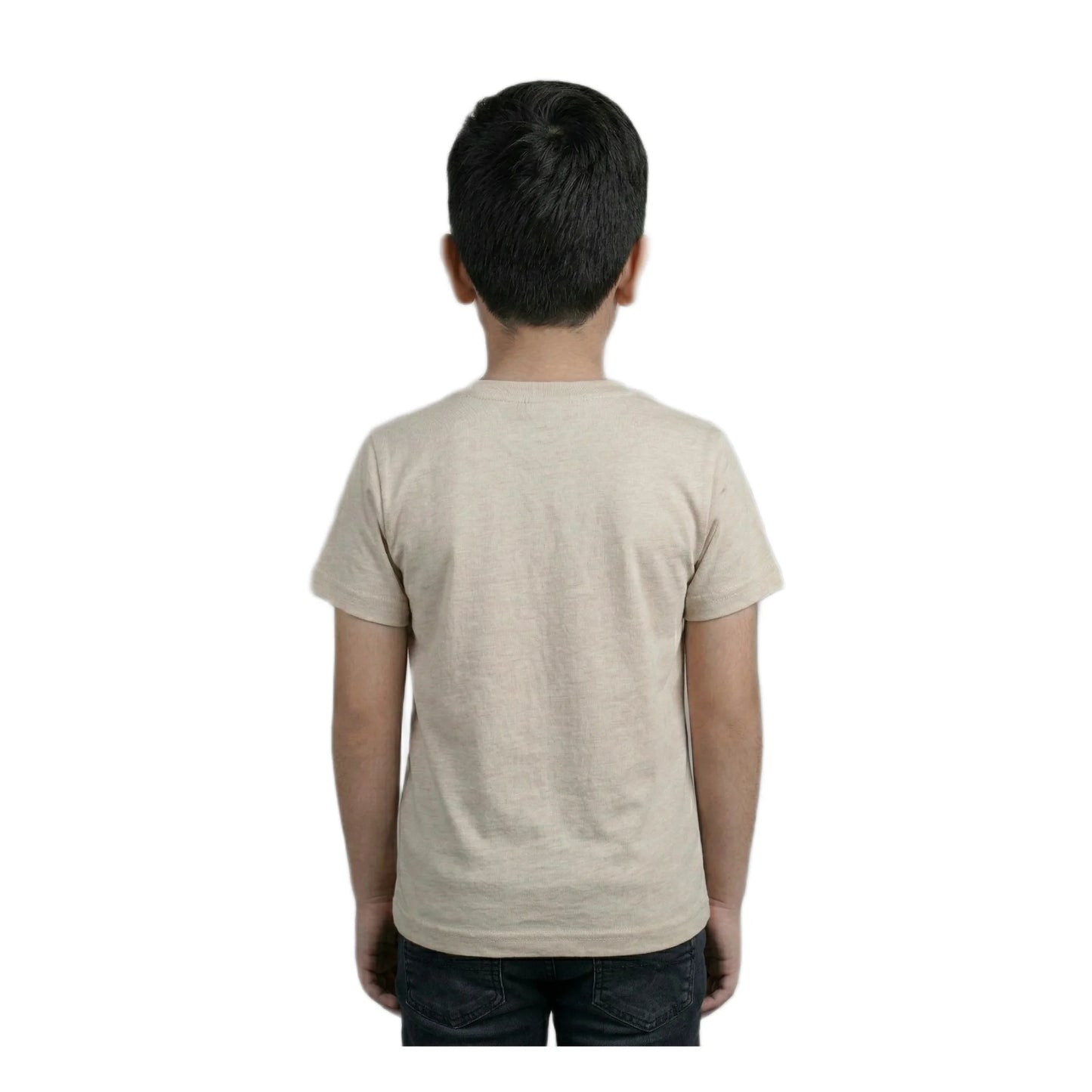 Boys Beige Designer Logo Graphic T-Shirt | Soft Cotton Crew Neck Casual Tee for Kids