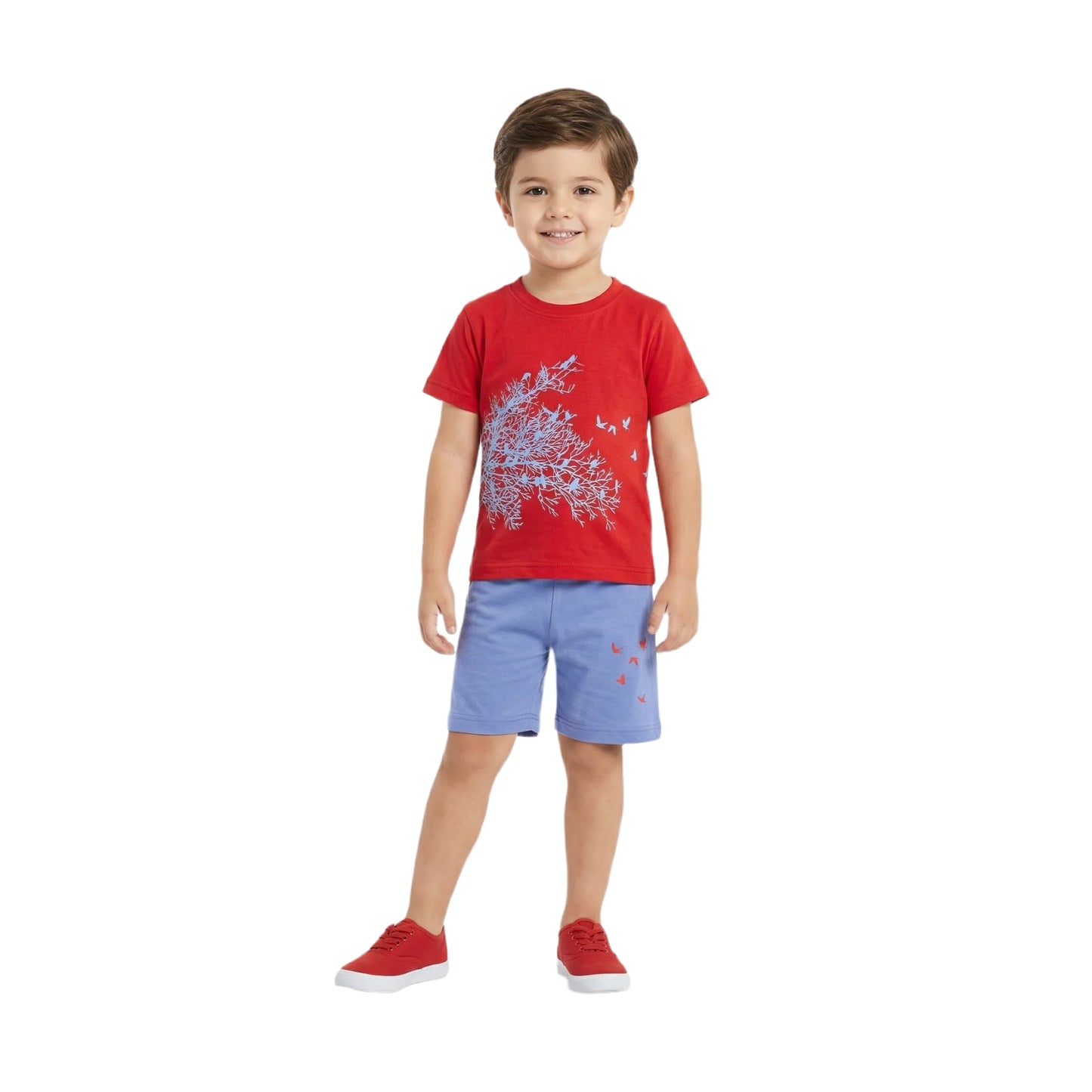 Birds in Flight Nature Graphic Tee & Contrast Shorts Set