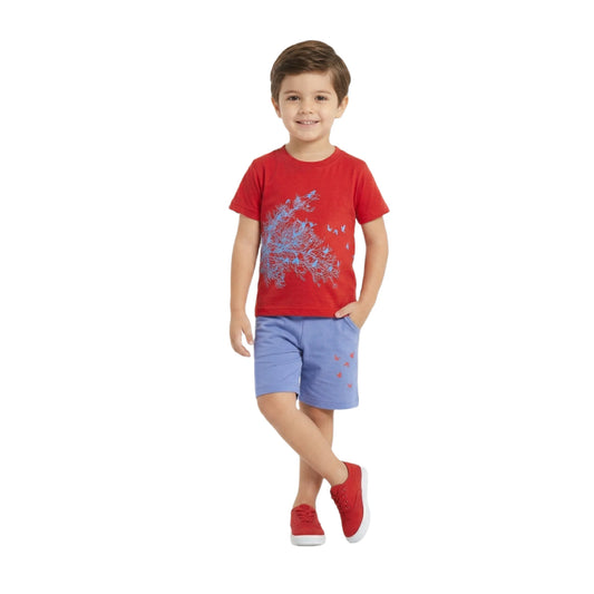 Birds in Flight Nature Graphic Tee & Contrast Shorts Set