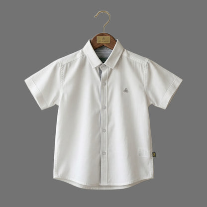 Boys Bright White Essential Formal Shirt | Soft Cotton Half Sleeve Button Down Smart Casual Shirt for Kids