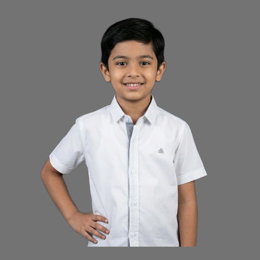 Boys Bright White Essential Formal Shirt | Soft Cotton Half Sleeve Button Down Smart Casual Shirt for Kids