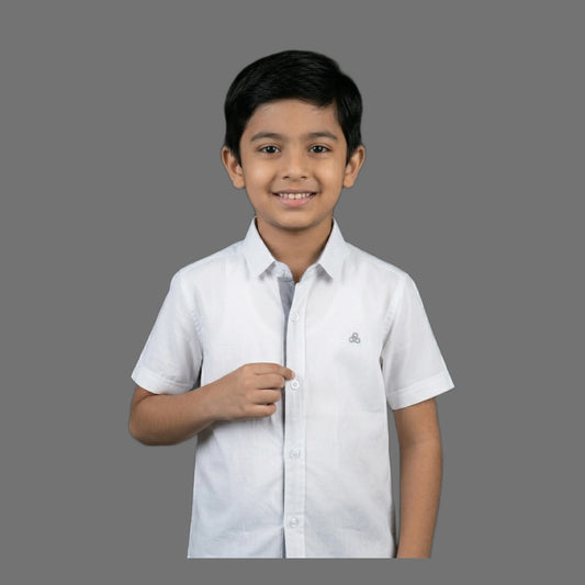 Boys Bright White Essential Formal Shirt | Soft Cotton Half Sleeve Button Down Smart Casual Shirt for Kids