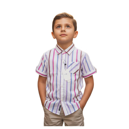 Candy Stripe Vertical Short-Sleeve Boys Shirt