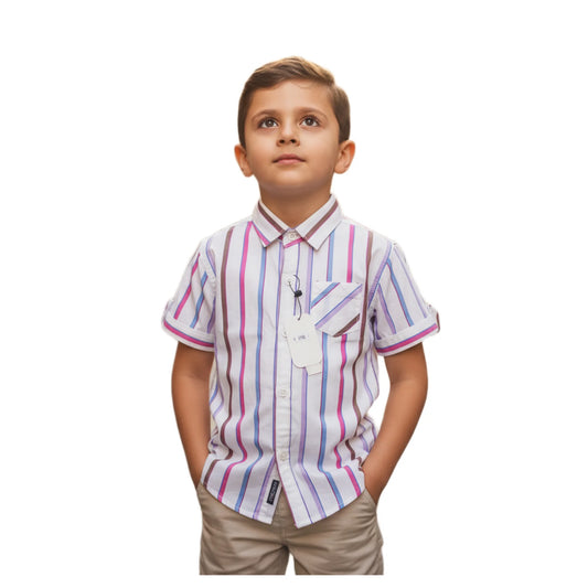 Candy Stripe Vertical Short-Sleeve Boys Shirt