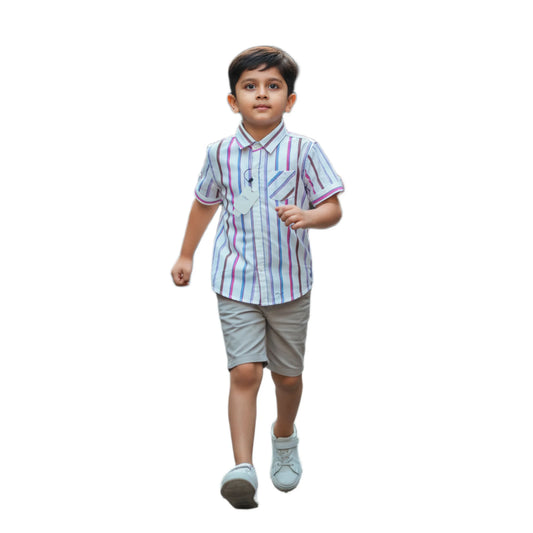 Candy Stripe Vertical Short-Sleeve Boys Shirt