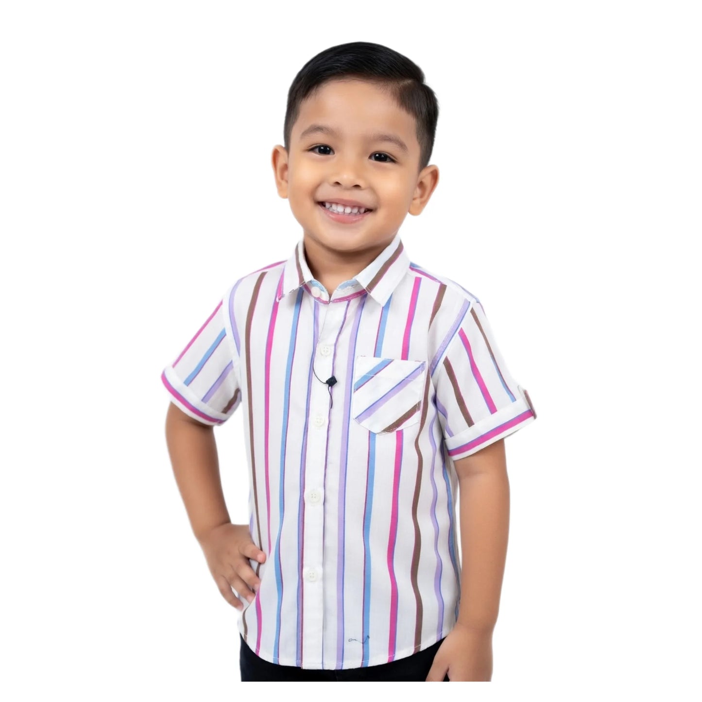 Candy Stripe Vertical Short-Sleeve Boys Shirt