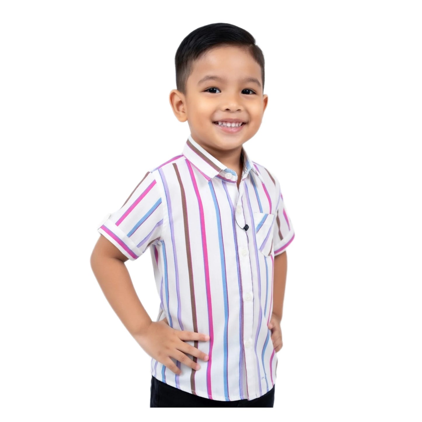 Candy Stripe Vertical Short-Sleeve Boys Shirt