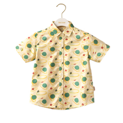 Cosmic Orbit Print Short-Sleeve Boys Shirt