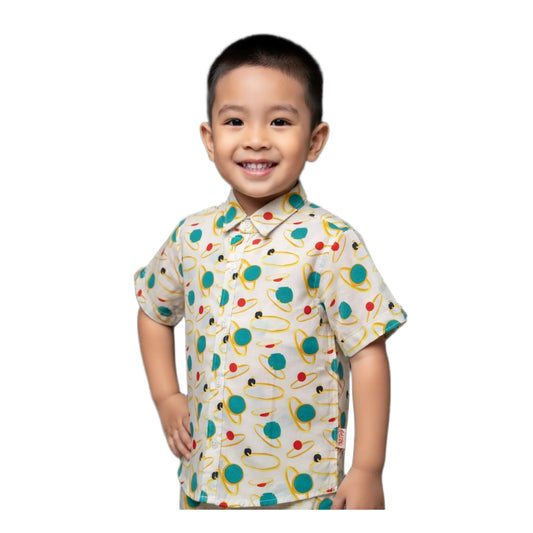 Cosmic Orbit Print Short-Sleeve Boys Shirt