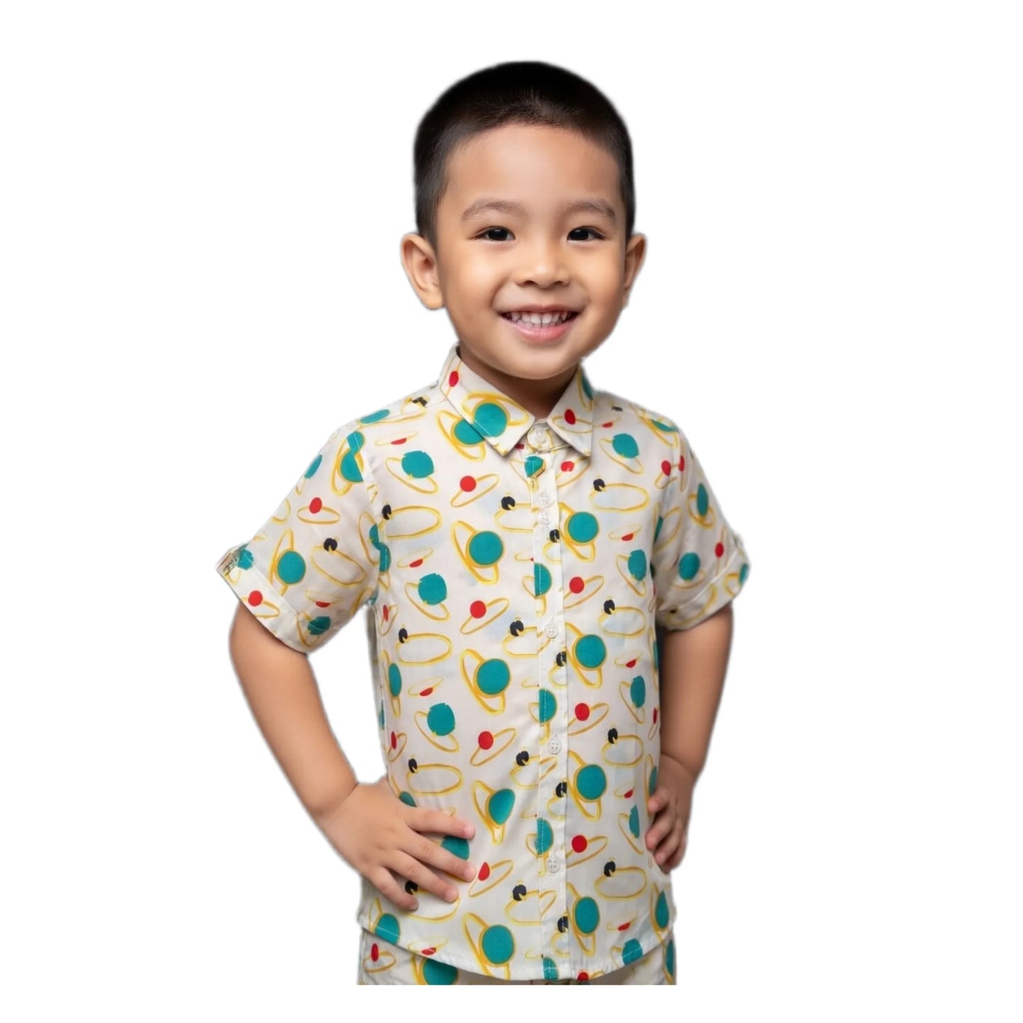 Cosmic Orbit Print Short-Sleeve Boys Shirt