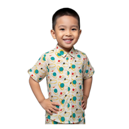 Cosmic Orbit Print Short-Sleeve Boys Shirt