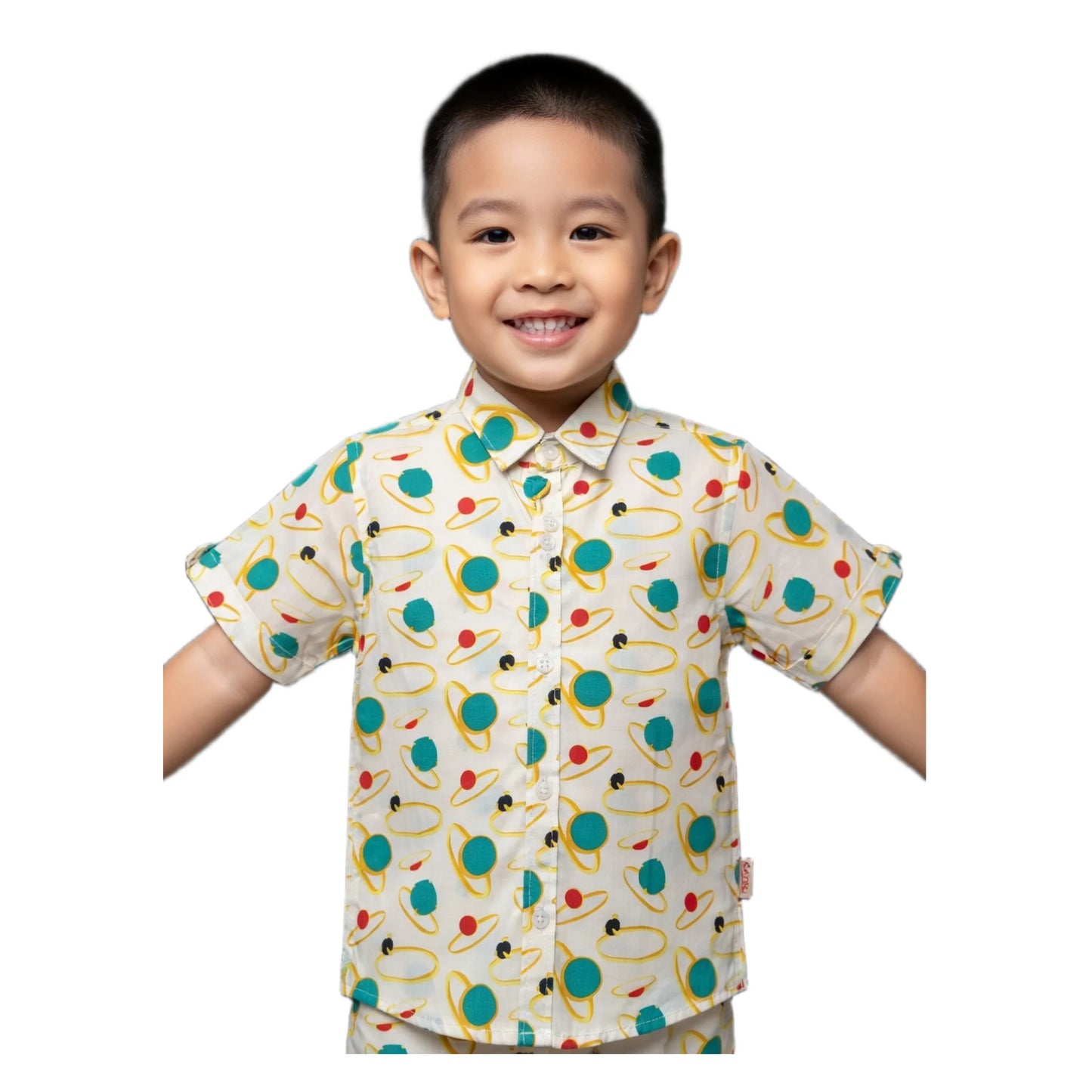 Cosmic Orbit Print Short-Sleeve Boys Shirt