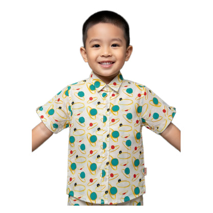 Cosmic Orbit Print Short-Sleeve Boys Shirt
