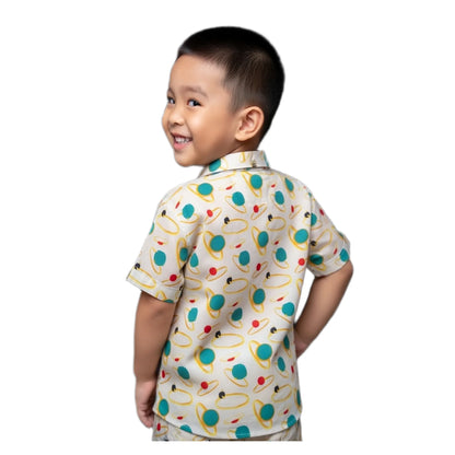 Cosmic Orbit Print Short-Sleeve Boys Shirt