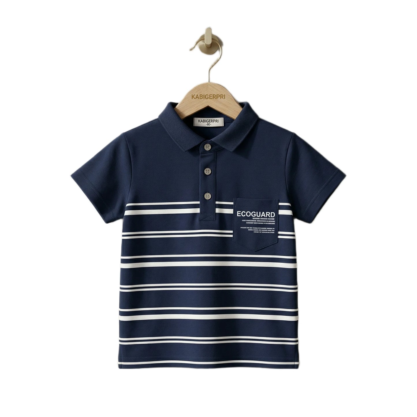 Boys Navy Blue White Striped Eco-guard Polo Shirt | Soft Cotton Half Sleeve Collared Casual Shirt for Kids