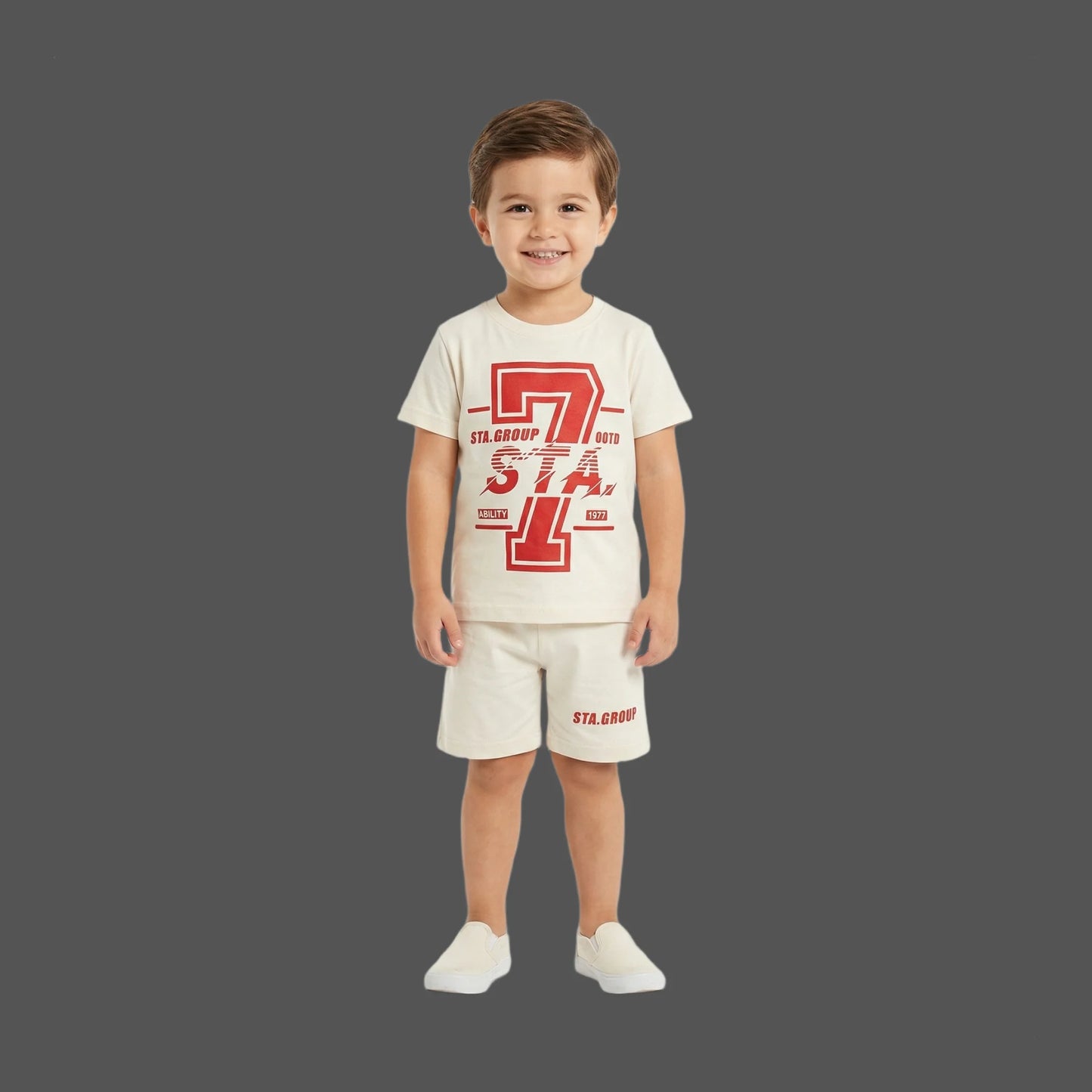 Cream & Red Varsity 7 STA Group 2-Piece Short Set