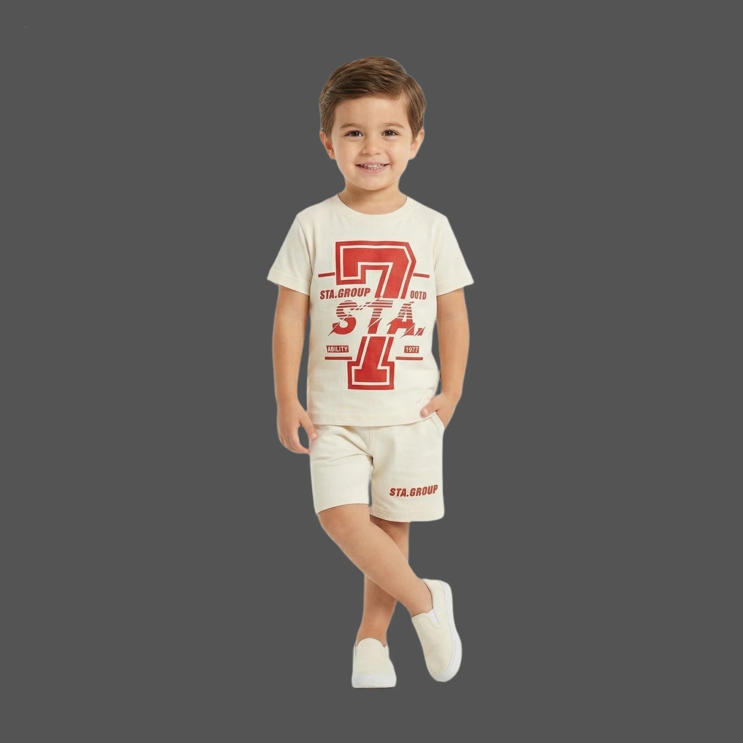 Cream & Red Varsity 7 STA Group 2-Piece Short Set