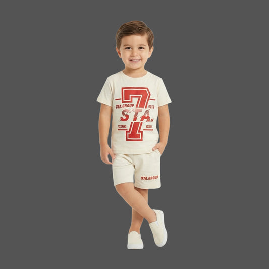 Cream & Red Varsity 7 STA Group 2-Piece Short Set