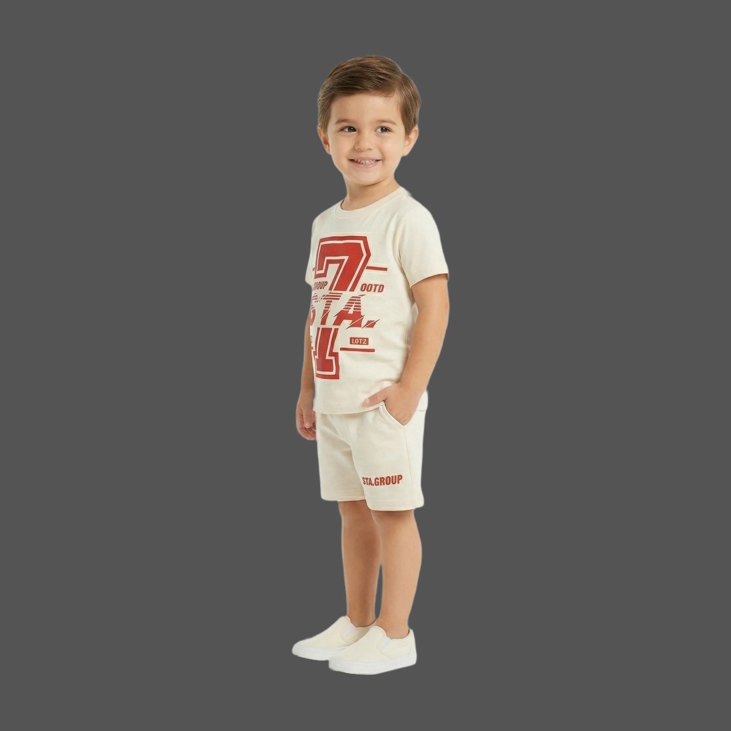 Cream & Red Varsity 7 STA Group 2-Piece Short Set