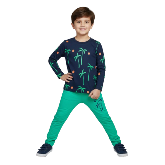 Full Sleeve Trouser Shirt - Date Tree - Blue and Green