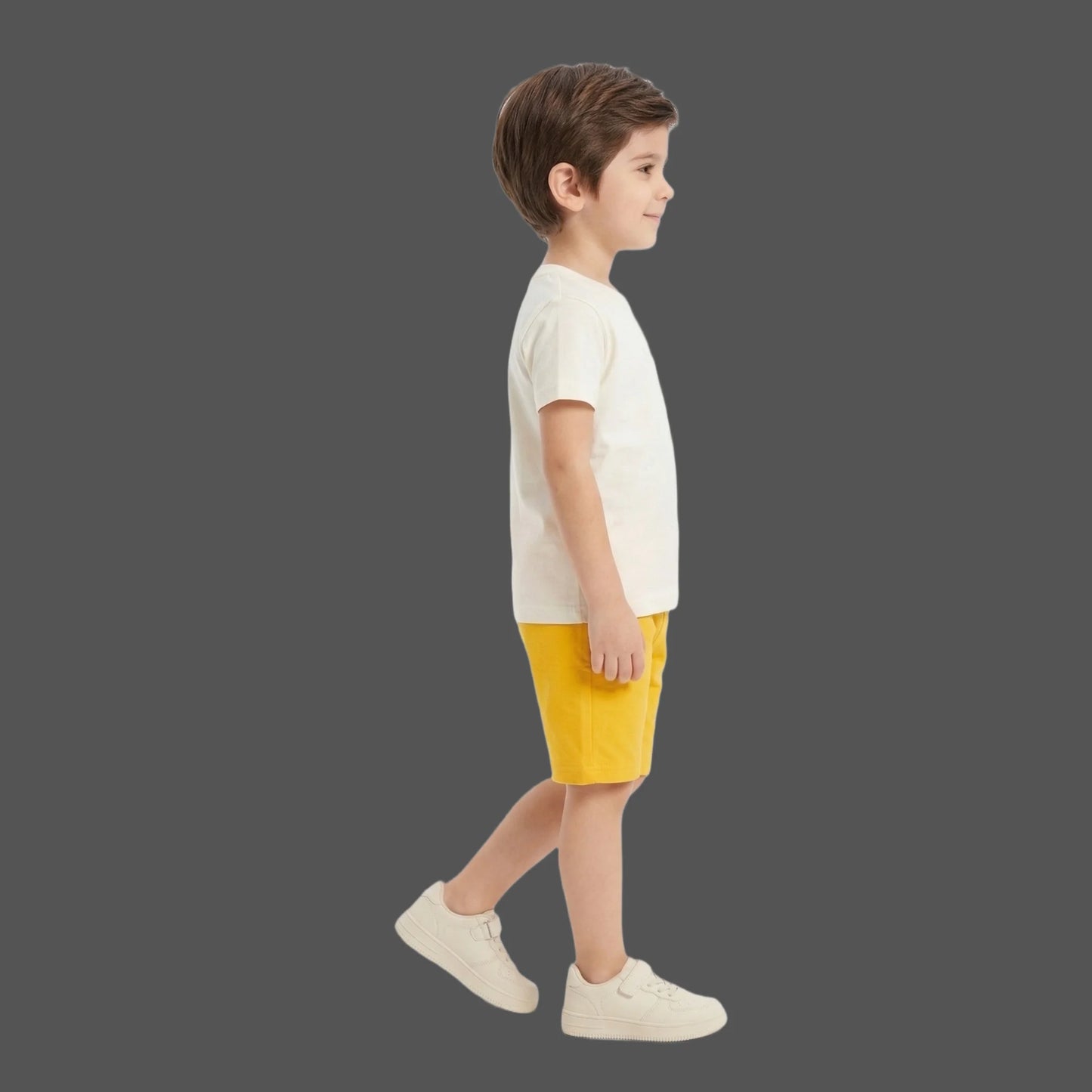 Designer-Style Logo Tee & Mustard Shorts 2-Piece Set