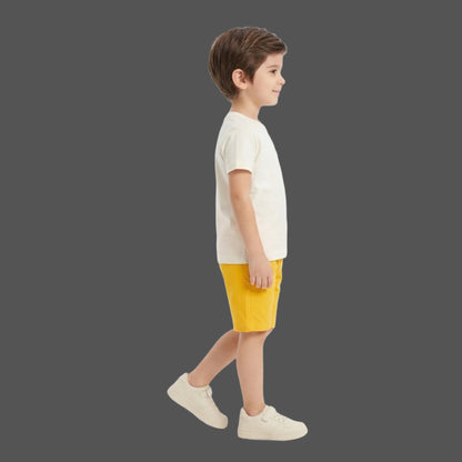 Designer-Style Logo Tee & Mustard Shorts 2-Piece Set