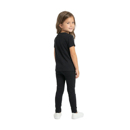 Half-Sleeve Black Sassy Little Soul Retro Graphic Tee Paired with Same Trousers 2 Piece Outfit