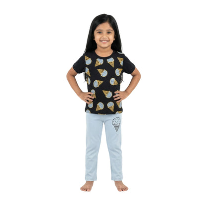 Half-Sleeve Black & Blue Ice Cream Print 2-Piece Set