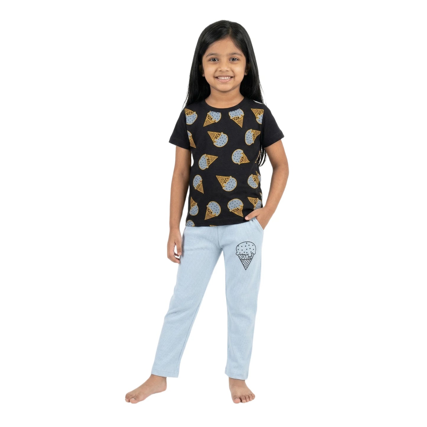 Half-Sleeve Black & Blue Ice Cream Print 2-Piece Set