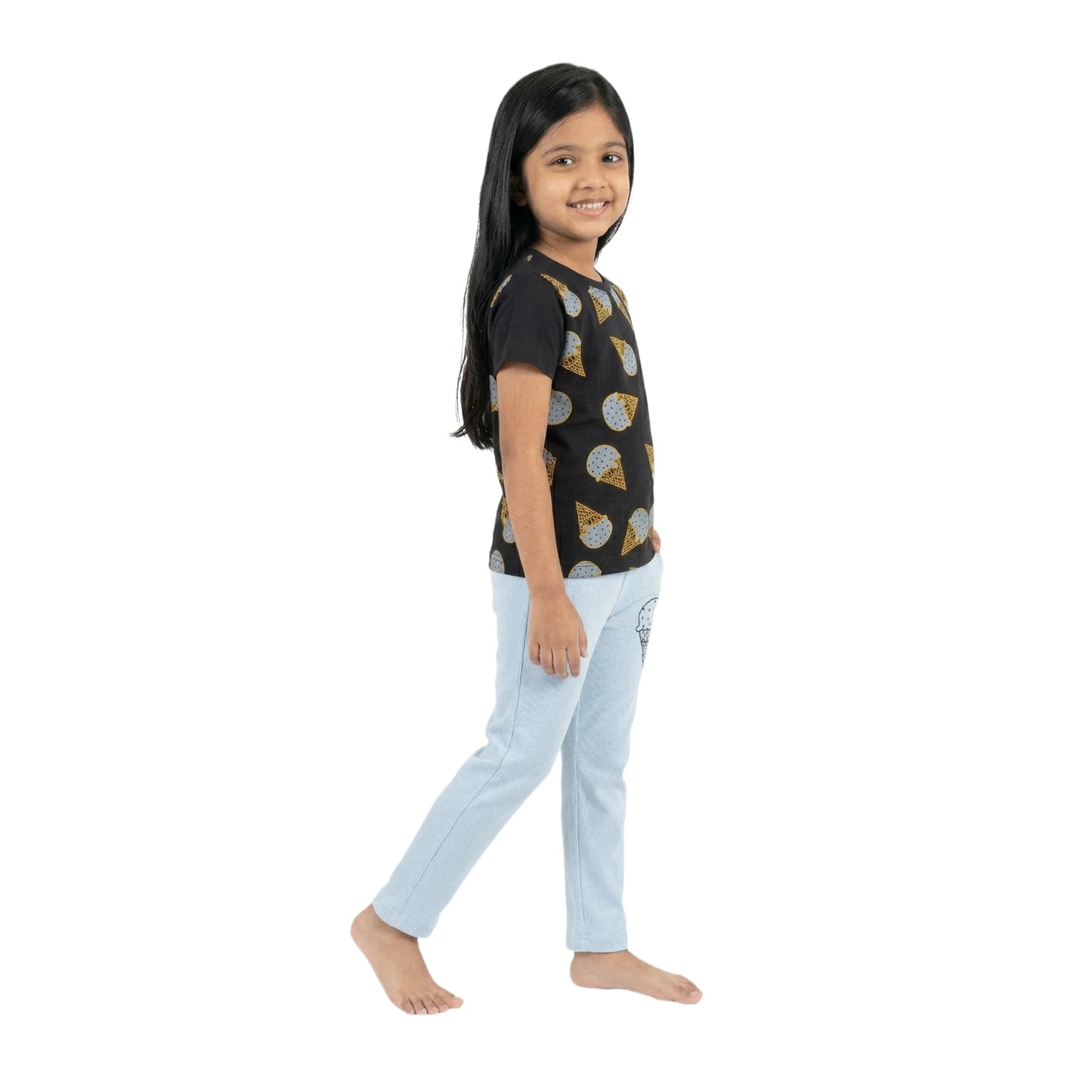 Half-Sleeve Black & Blue Ice Cream Print 2-Piece Set