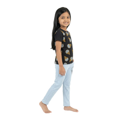 Half-Sleeve Black & Blue Ice Cream Print 2-Piece Set