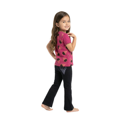 Half-Sleeve Dark Pink & Black Ice Cream Print 2-Piece Outfit