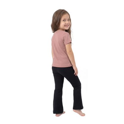 Half-Sleeve Dusty Rose Smile Graphics & Matching Black Trousers 2-Piece Outfit