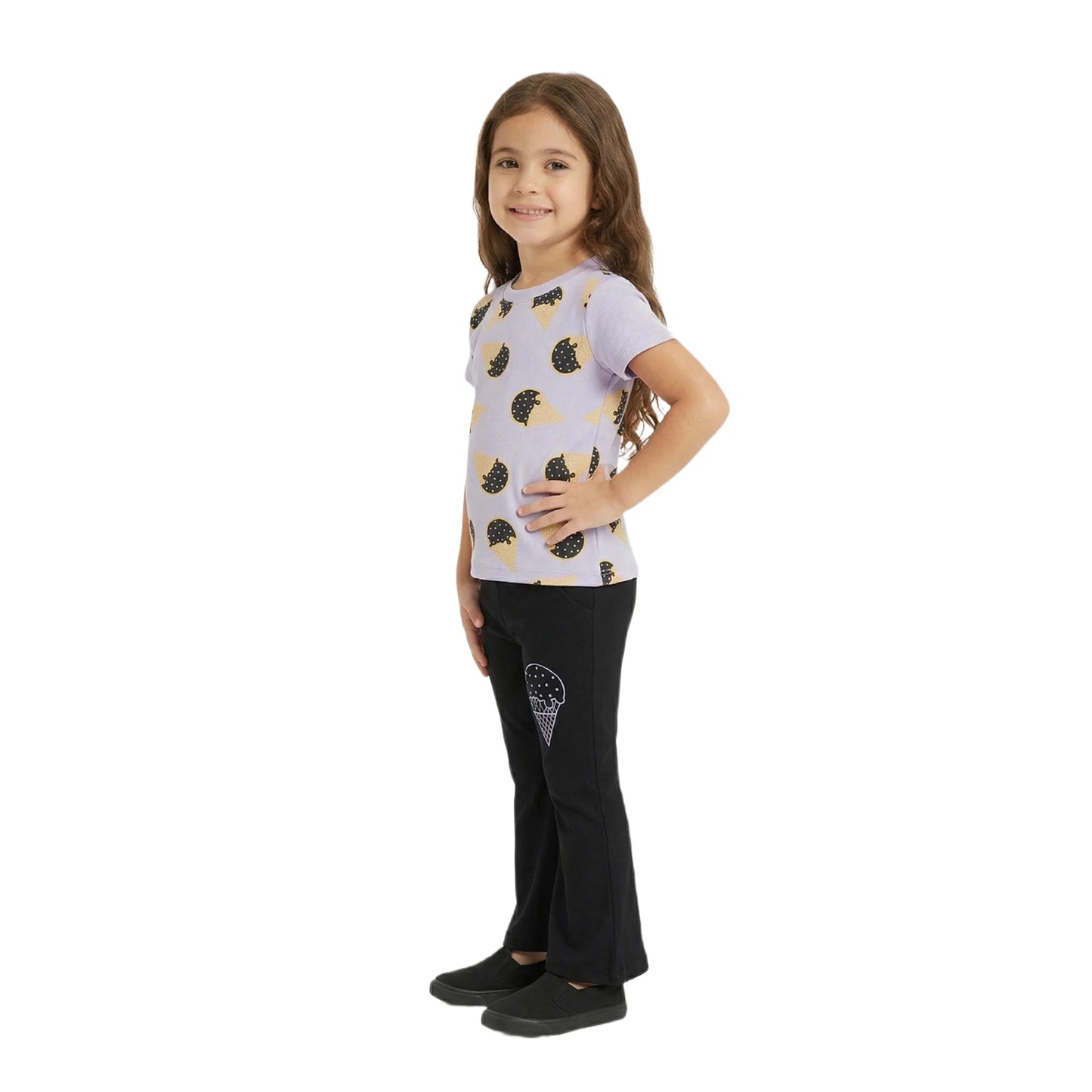 Half-Sleeve Lavender & Black Ice Cream Print 2-Piece Outfit