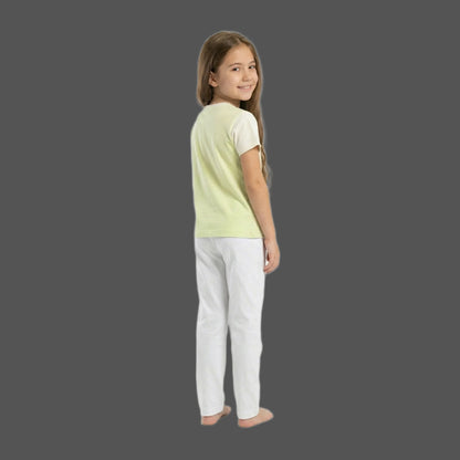 Half-Sleeve Light Pistachio Sunflower Graphics Shirt & White Trousers 2-Piece Outfit