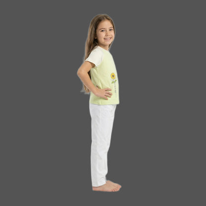Half-Sleeve Light Pistachio Sunflower Graphics Shirt & White Trousers 2-Piece Outfit