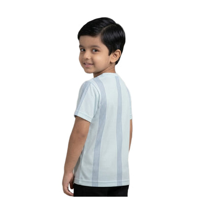 Boys Mint Blue Striped Honest Faithful Character Graphic T-Shirt | Soft Cotton Crew Neck Casual Tee for Kids