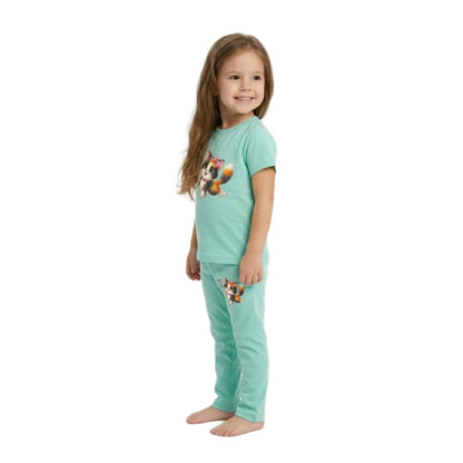 Half-Sleeve Mint Green Kitten & Butterfly 2-Piece Outfit