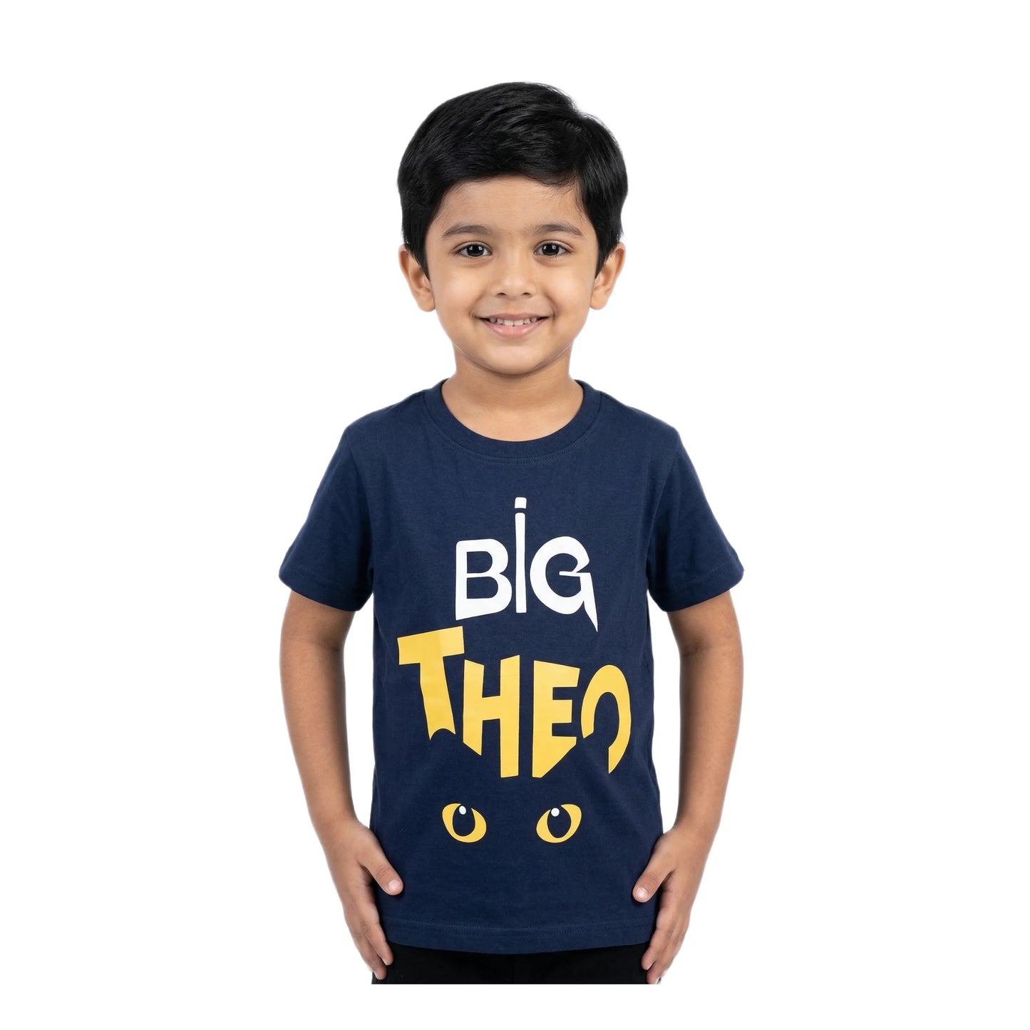 Boys Navy Blue Big Theo Cat Character Graphic T-Shirt | Soft Cotton Crew Neck Fun Tee for Kids